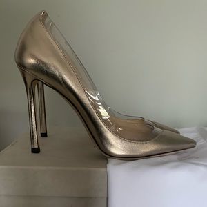 AUTHENTIC Jimmy Choo Romy 100 Platinum Leather&PVC